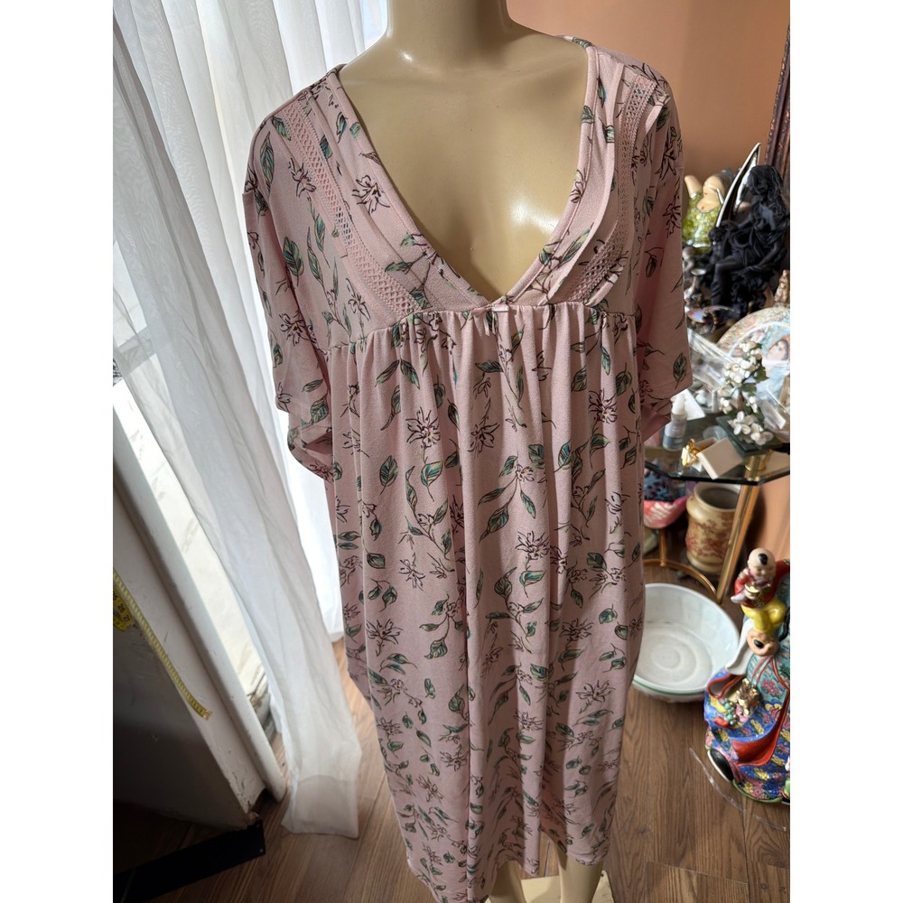 Croft & Barrow Pink Floral Lace Trim V-Neck Nightgown Sleepwear 4X Plus Size